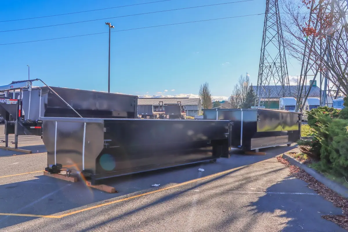 Roll-off dumpster ready for waste disposal at job site for 3 Yard Dumpster Rental in Arcata